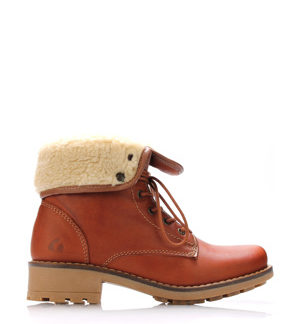 Hnědé kožené kotníkové boty s kožíškem Online Shoes