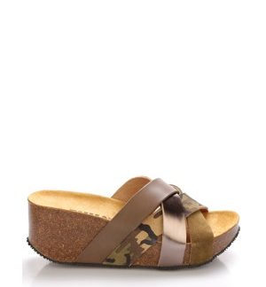 Hnědo zelené kožené pantofle na platformě EMMA Shoes
