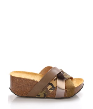 Hnědo zelené kožené pantofle na platformě EMMA Shoes Hnědo zelené kožené pantofle na platformě EMMA Shoes