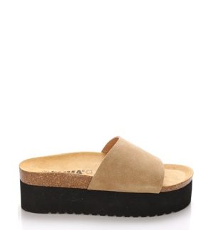 Béžové kožené pantofle na platformě EMMA Shoes