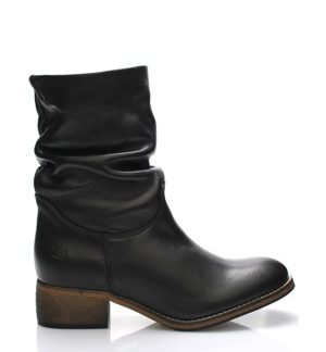 Černé kožené ohrnovací polokozačky Online Shoes