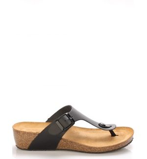 Černé kožené zdravotní pantofle na klínku EMMA Shoes