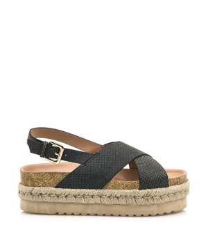 Černé sandály na espadrilové platformě MTNG Černé sandály na espadrilové platformě MTNG