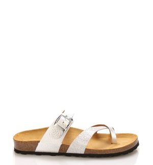 Stříbrno-bílé kožené zdravotní pantofle EMMA Shoes